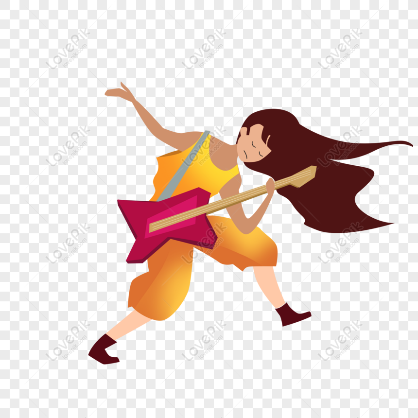 Free Woman Cartoon Character Playing Guitar PNG Free Download PNG & PSD  image download - Lovepik