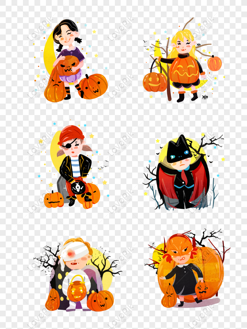 Hình ảnh Halloween Bí Ngô Bé Gái Hoạt Hình Vẽ Tay Vật Liệu PNG ...