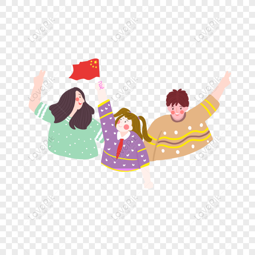 Free Cartoon Elements Of A Family Holding High Red Flags To Celebrate ...