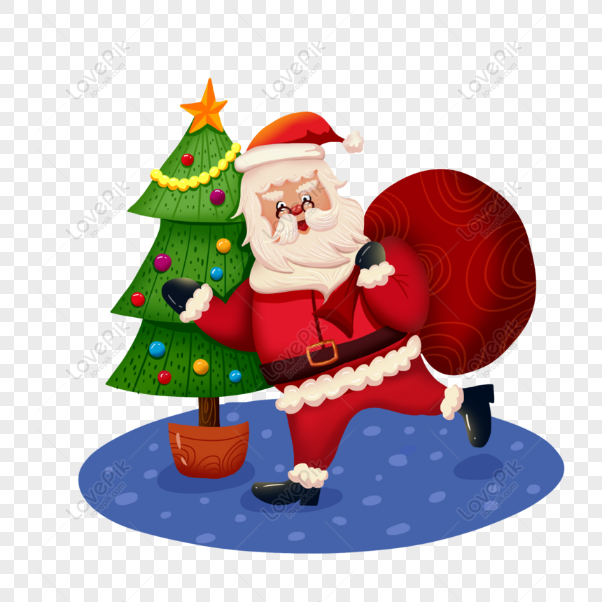 Free Cartoon Running Santa Christmas Giving Gift Christmas Tree Eleme PNG  Transparent Image PNG & PSD image download - Lovepik