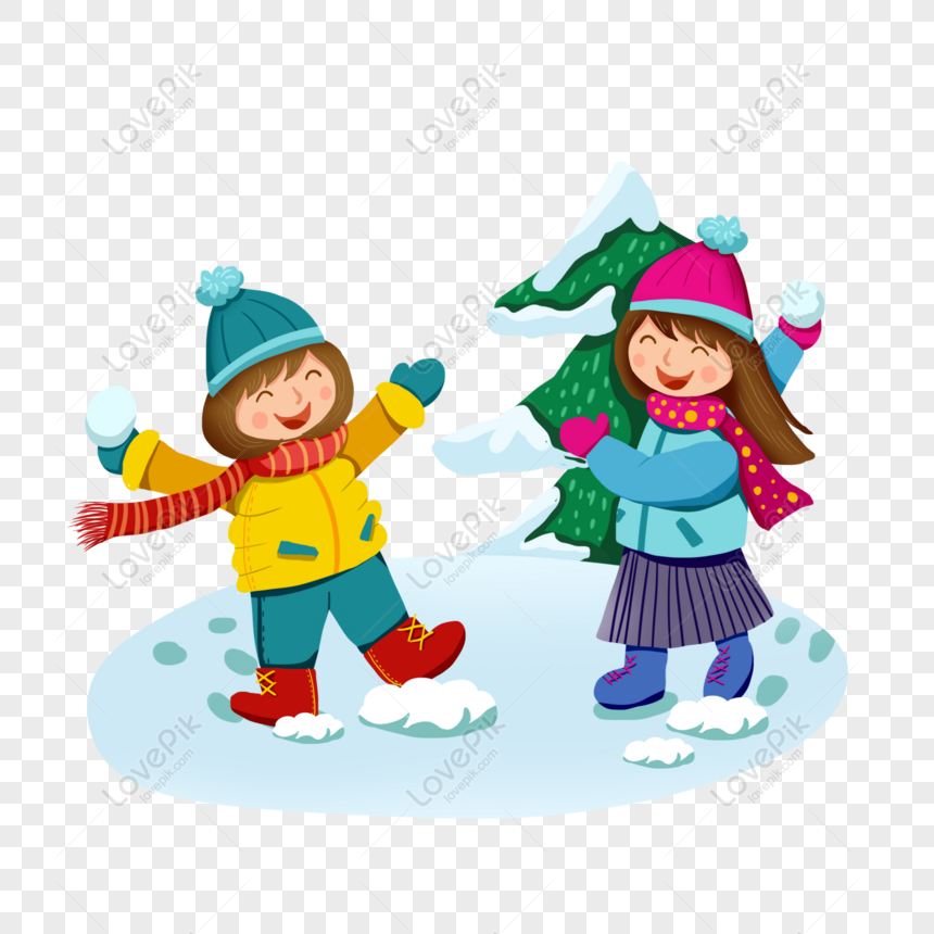 Free Cartoon Cute Girl Winter Snowy Snowball Playing Element, Cartoon ...