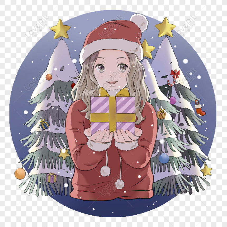 Hình ảnh Vẽ Tay Anime Giáng Sinh Cô Gái Dễ Thương Món Quà Dưới ...