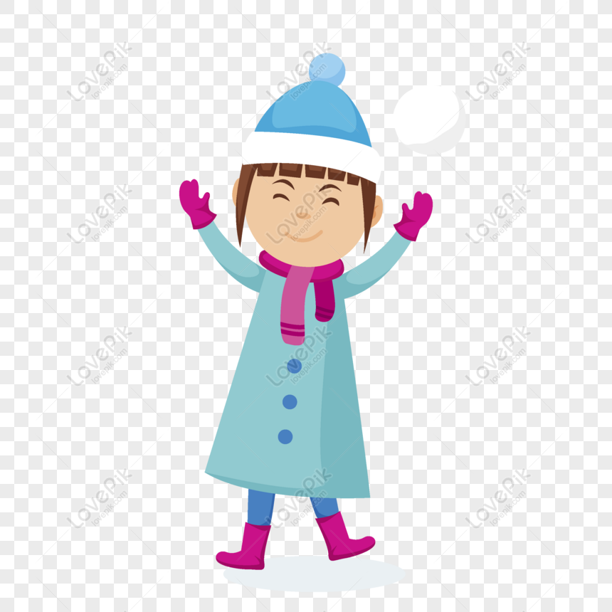 Free Cute Girl Holding Snowballs With Both Hands, Hand Drawn, Cartoon ...
