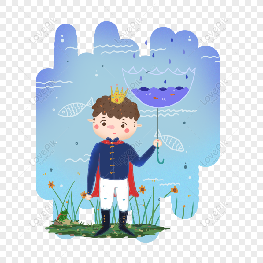 Free Hand Drawn Little Prince Holding Dream Umbrella Design Element PNG ...