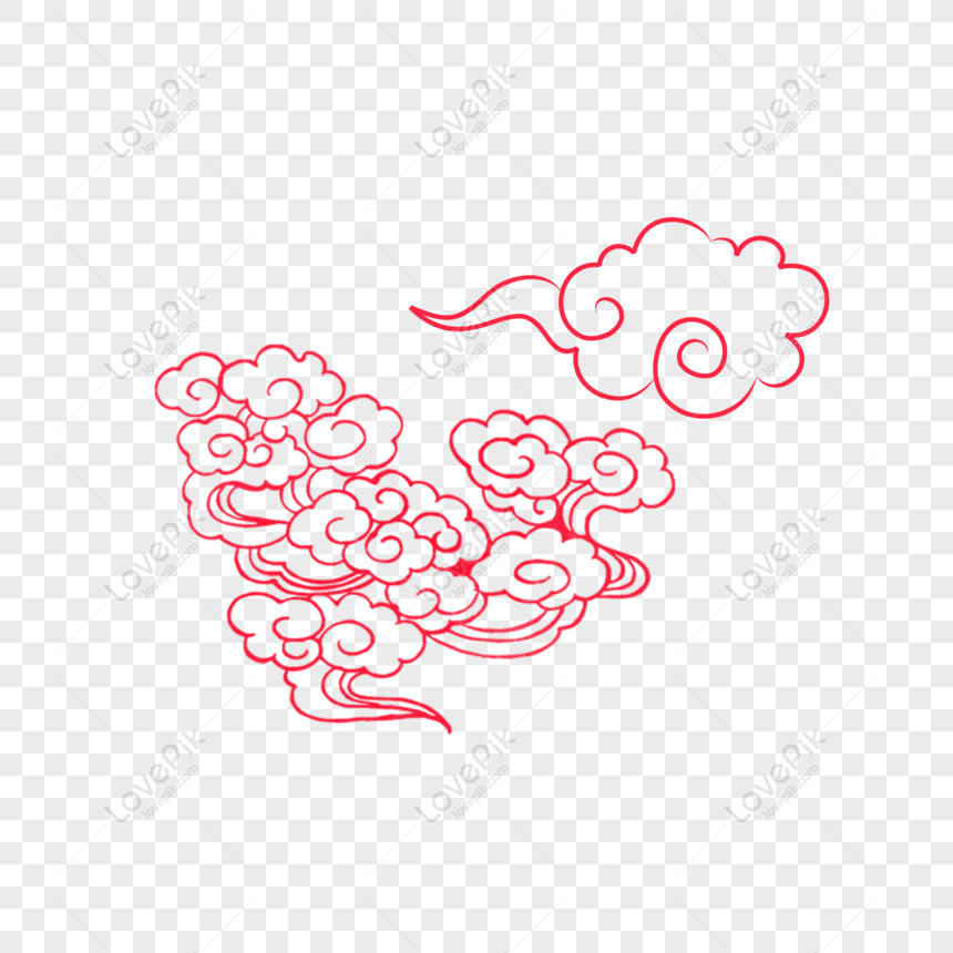 Free Hand-painted Red Stick Figure Chinese Style Auspicious Clouds ...