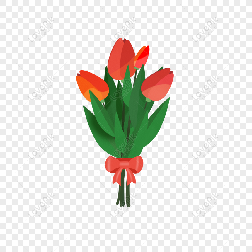 Free Hand Painted Bouquet Of Red Tulips PNG Hd Transparent Image ...