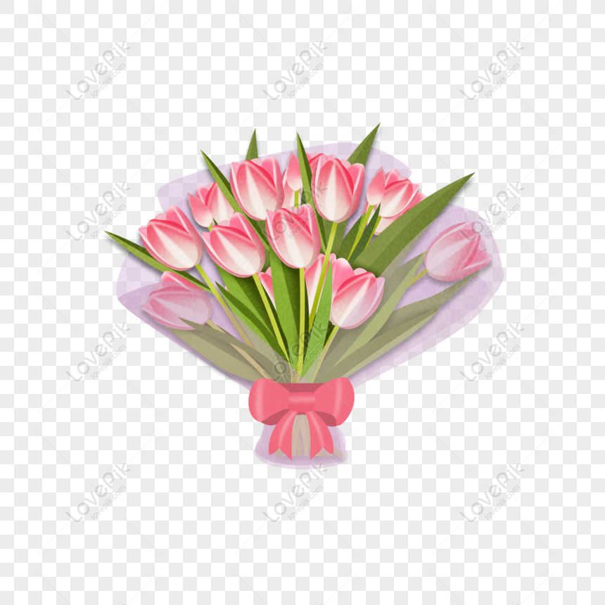 Free Hand Painted Pink Tulip Gift Bouquet PNG Picture PNG & PSD ...