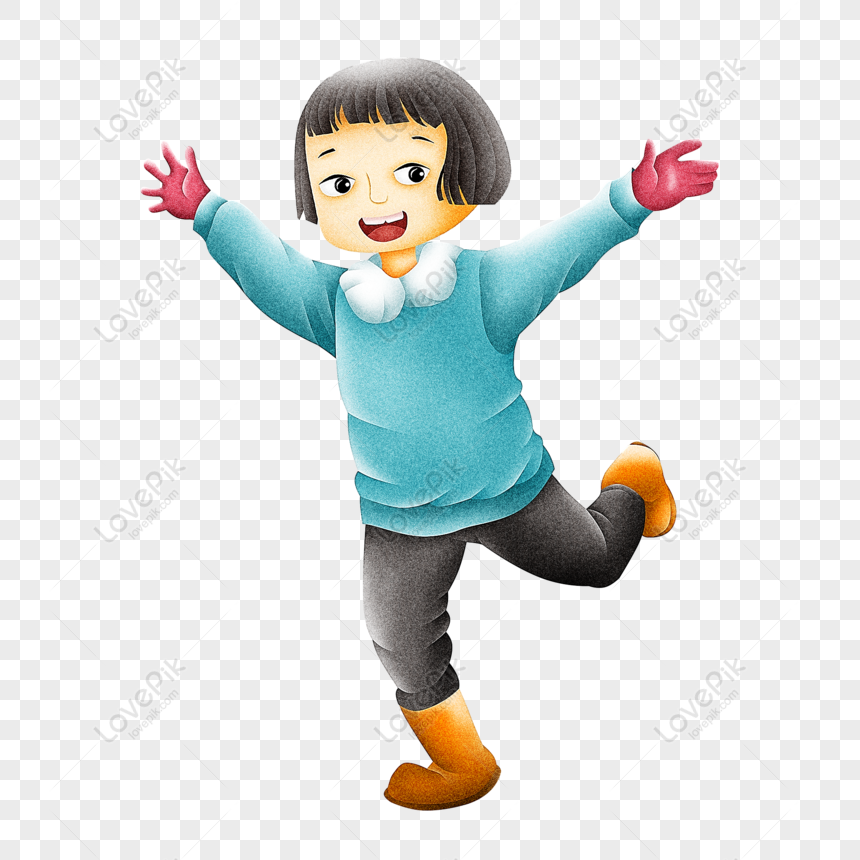 Free Hand Drawn Winter Running Girl PNG Picture PNG & PSD image ...