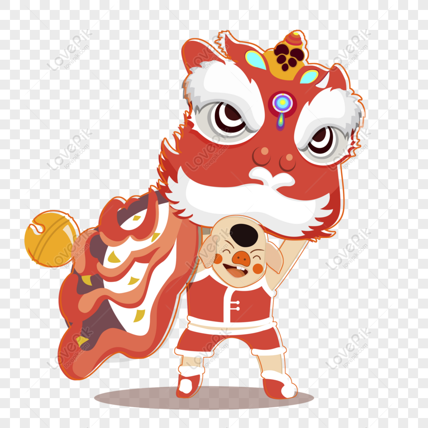 Free Festive Chinese Lion Dance Pig Cartoon Pig Year Element PNG Free  Download PNG & PSD image download - Lovepik