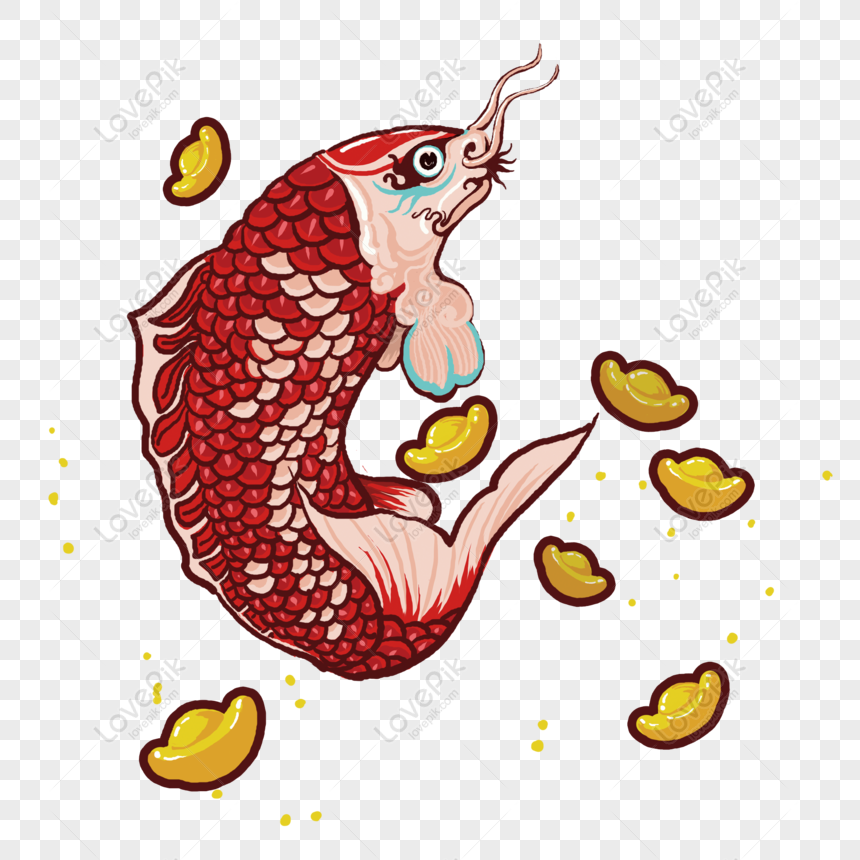 Free Cartoon Red Squid Gold Ingot Original Element, Gold Ingot, Cute ...