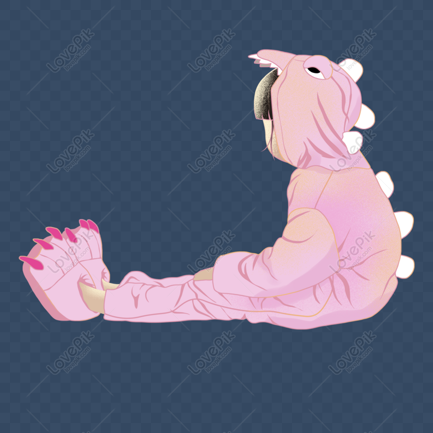 Free Hand Drawn Cute Girl Wearing Pink Dinosaur Pajamas Original ...