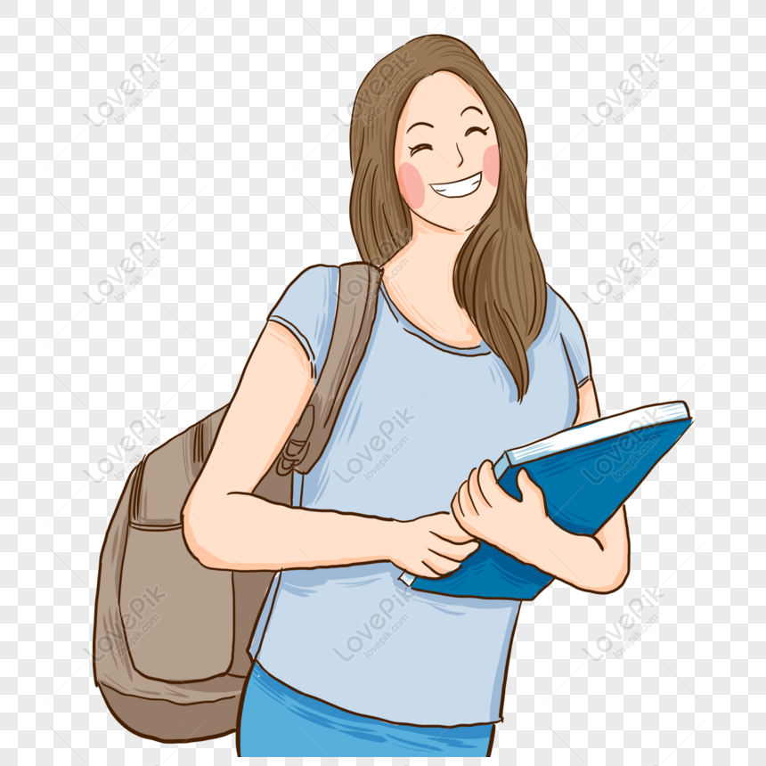 Free Hand Drawn Smiling Female College Student Cartoon Character Desi PNG  White Transparent PNG & PSD image download - Lovepik