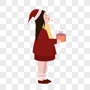 Cartoon happy girl receiving christmas present, Cartoon, cute, happy png image