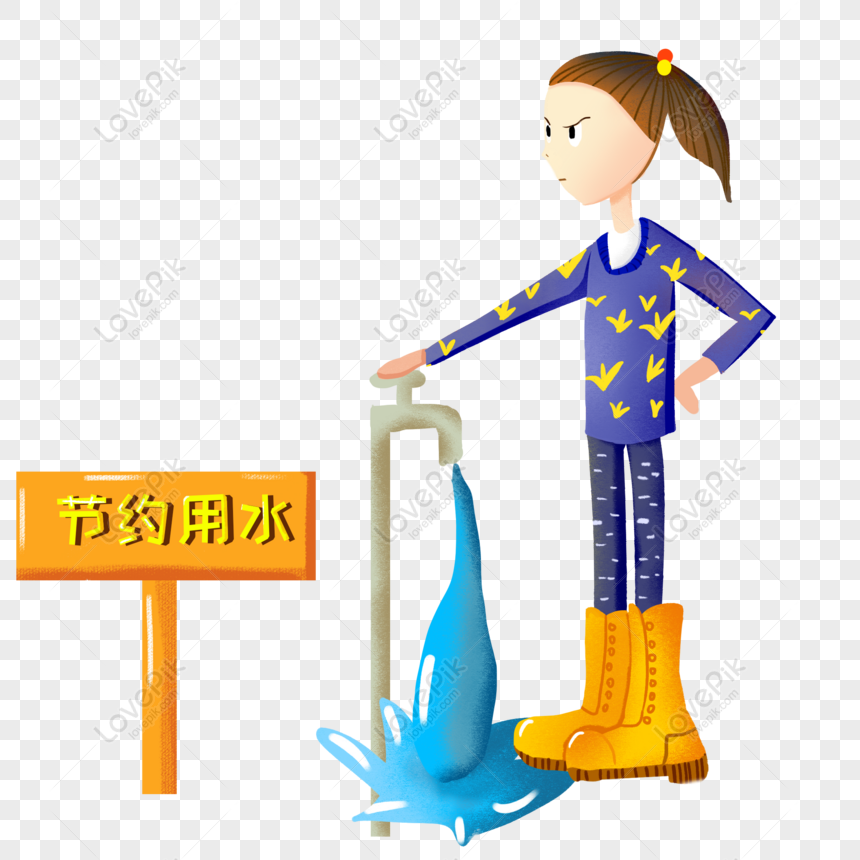 Free Cute Cartoon Hand Drawn Style Save Water Warning Character Scene PNG  Transparent Image PNG & PSD image download - Lovepik