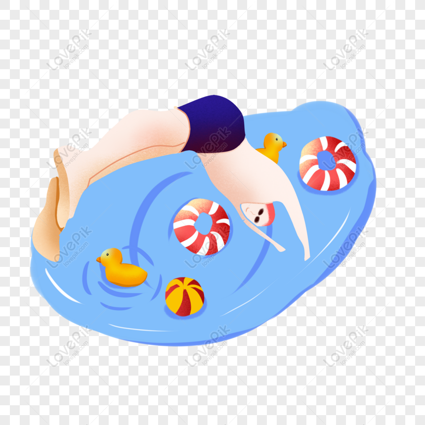 Free Hand Drawn Cartoon Character Swimming Diving PNG Transparent ...