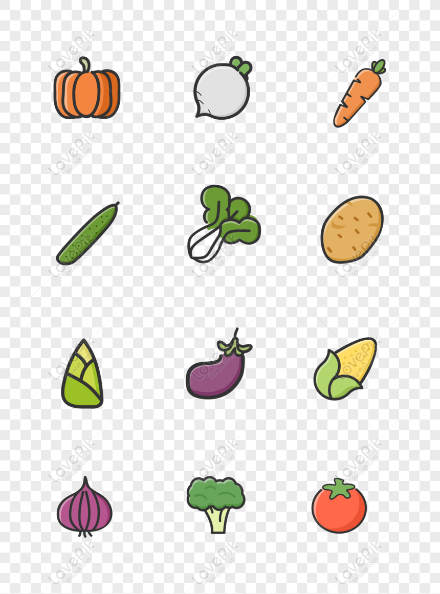 Cute Minimalist Fruits And Vegetables Colorful Vector Boutique D ...