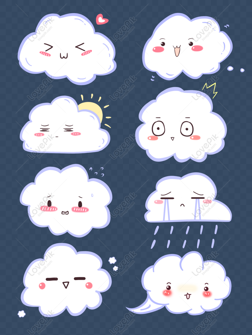 Free Cartoon Cute Expressions Of White Clouds Hand Drawn Childrens ...