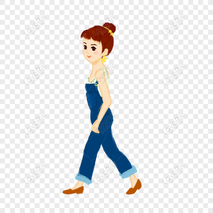 Free Hand-painted Characters Wearing Jeans Vests Walking Girls Can