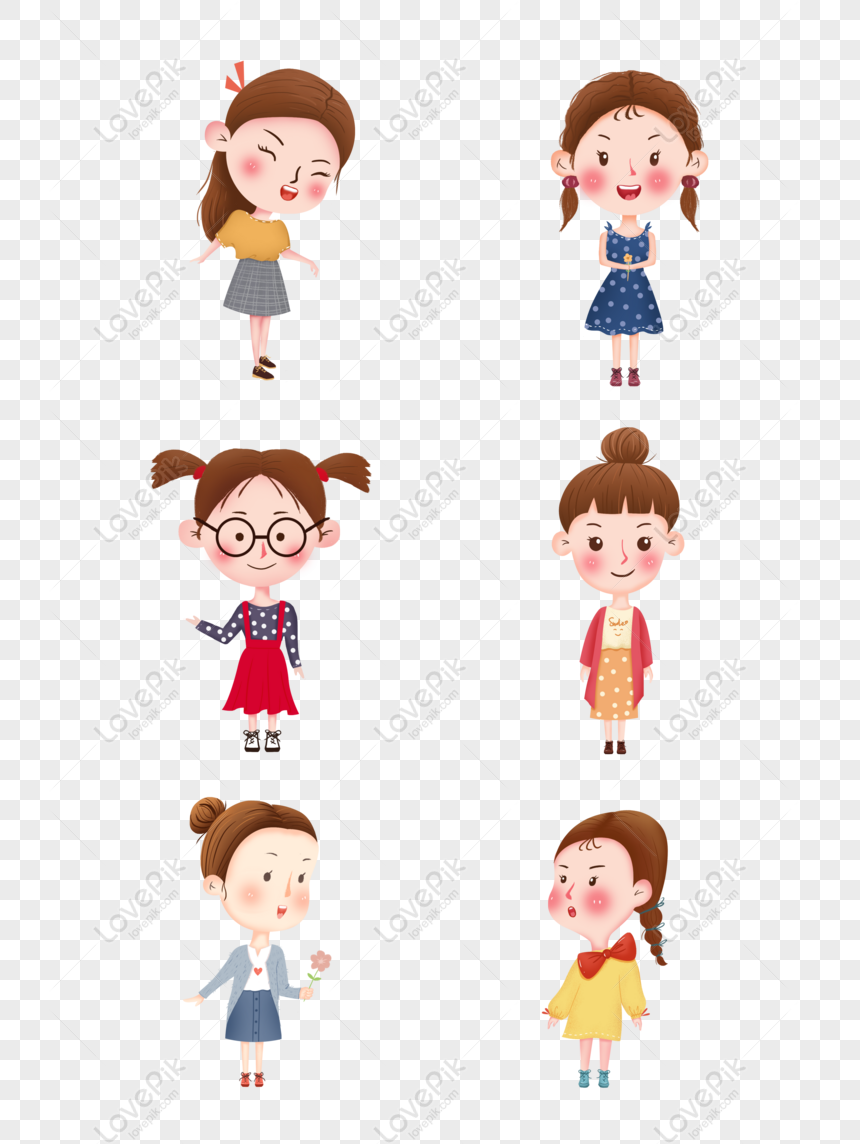 Free 6 Cartoon Cute Lady Sister Illustration Hand Painted Characters PNG  Transparent PNG & PSD image download - Lovepik