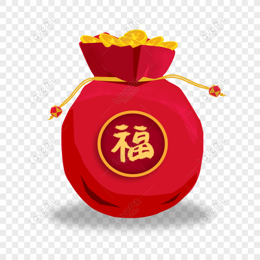 Free New Year Festive Auspicious Red Blessing Bag Material PNG Hd ...