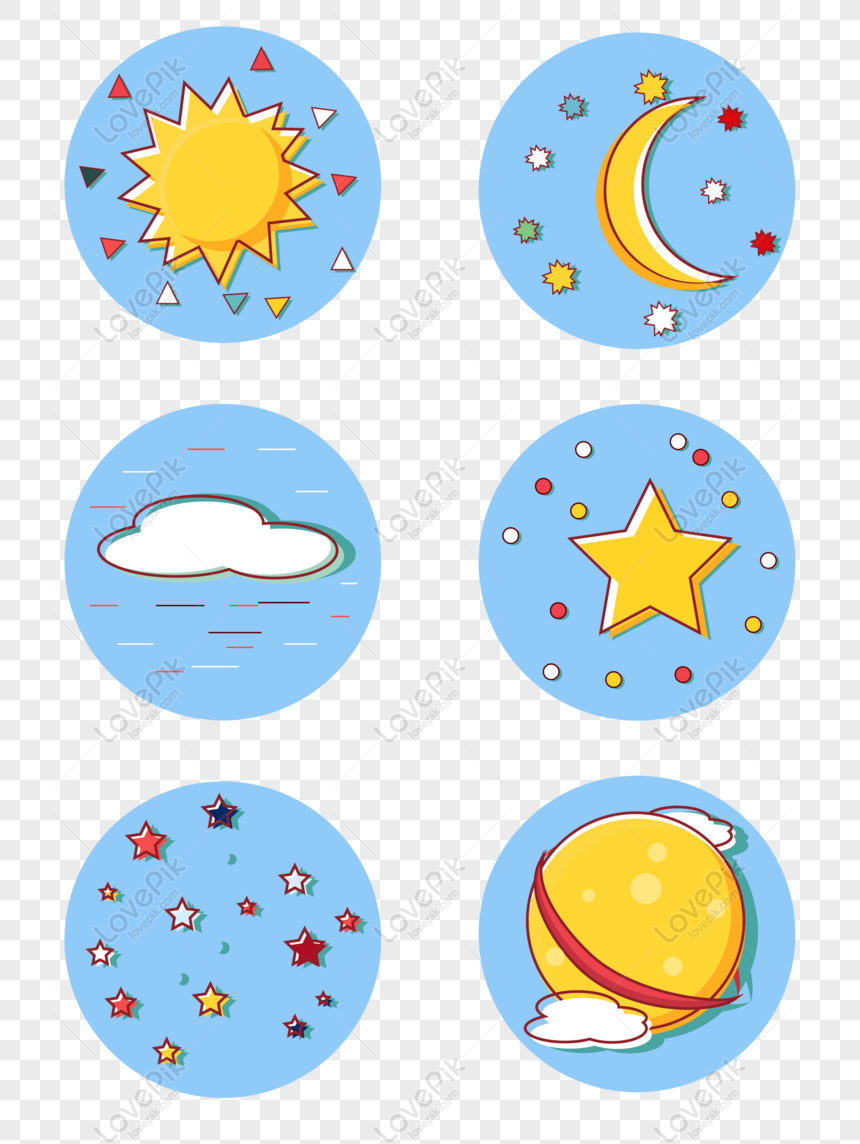 Free Vector Cartoon Simple Sun Moon Stars PNG Free Download PNG & AI image  download - Lovepik
