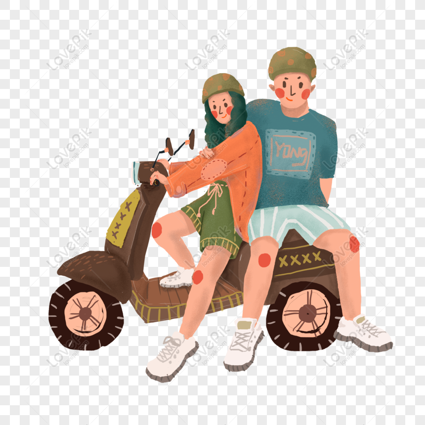 Free Cartoon Couple Pattern Elements On Motorcycle PNG Image Free Download  PNG & PSD image download - Lovepik