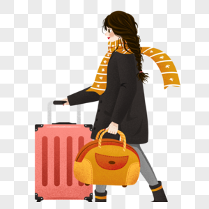 Cartoon woman holding luggage home, Hand drawn, illustration, baggage png free download