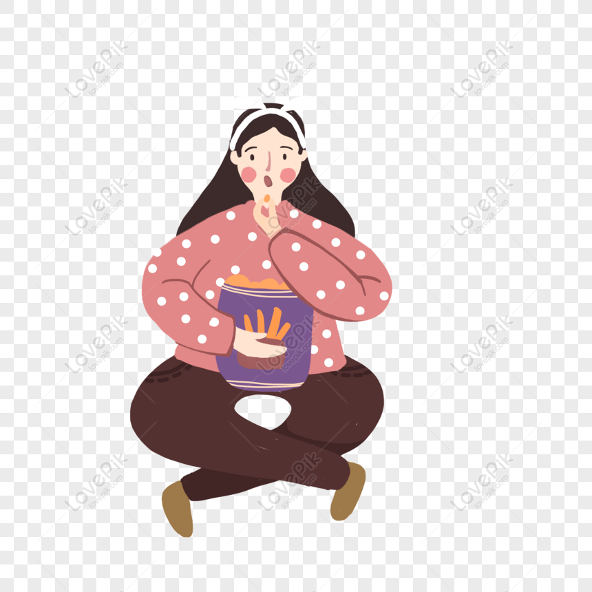 Free Cartoon Hand Drawn Girl Eating Potato Chips For Commercial Use PNG  Image Free Download PNG & PSD image download - Lovepik