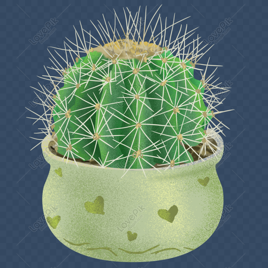 Free Hand Painted Plant Cactus Cute Green Plant Pot PNG ...