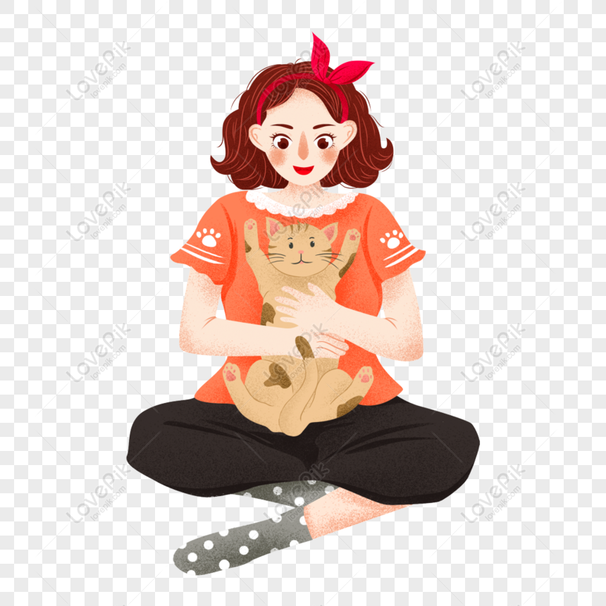 Free Beautiful Girl Holding A Cat Free Element PNG Transparent PNG ...