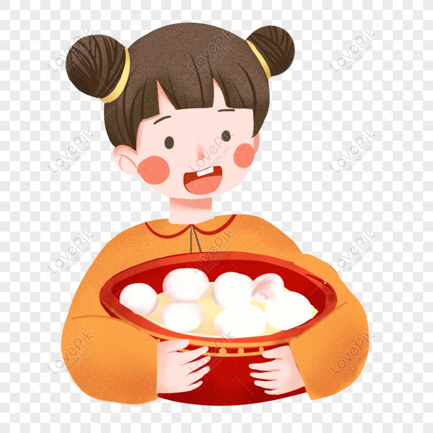 Free Hand Drawn Girl Character Element Eating Yuanxiao PNG Picture PNG ...