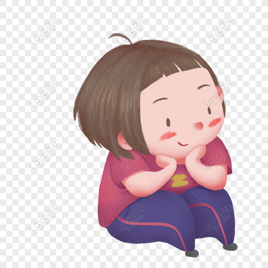 Free Short Hair Girl Illustration Character Design With Hands PNG Image ...