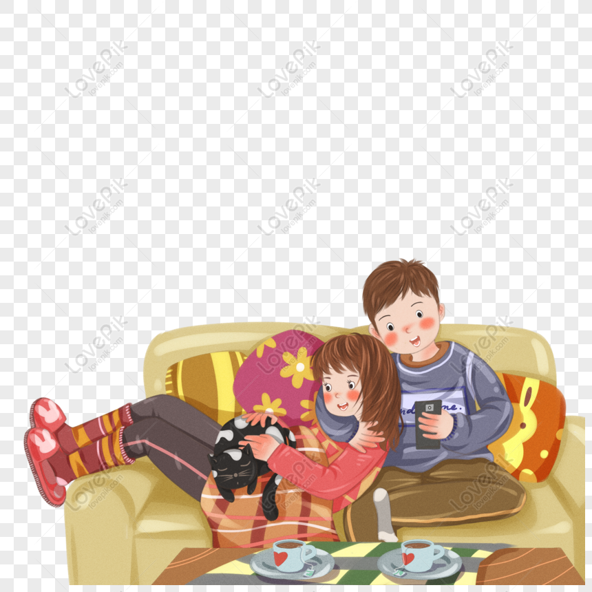 Free Intimate Interactive Couple On Hand Painted Sofa PNG Transparent ...