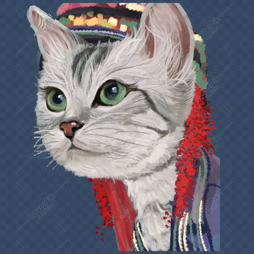 Percuma Gaya Lukisan Minyak Gaya Eksotik Tangan Dicat Kucing Reka 