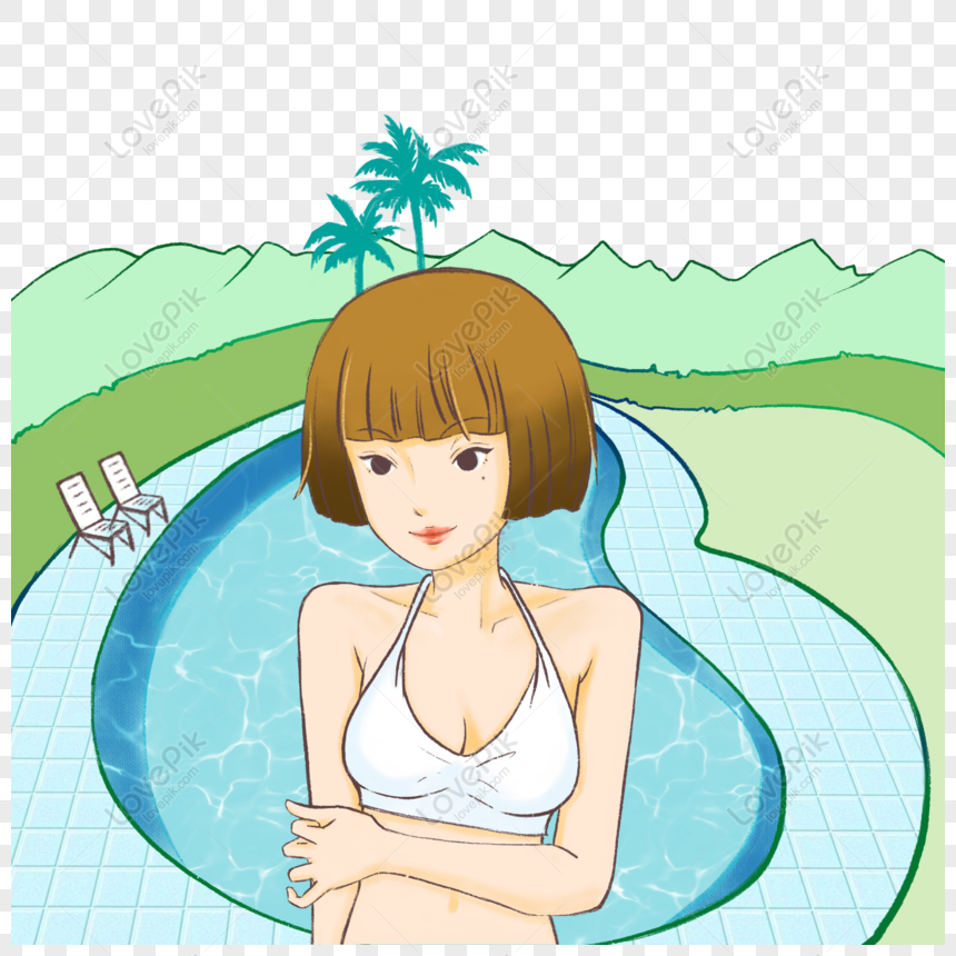 夏のクールな水着の女の子イラスト手描きのプール Png Psd無料画像ダウンロード 素材サイズ00 00px Id Lovepik