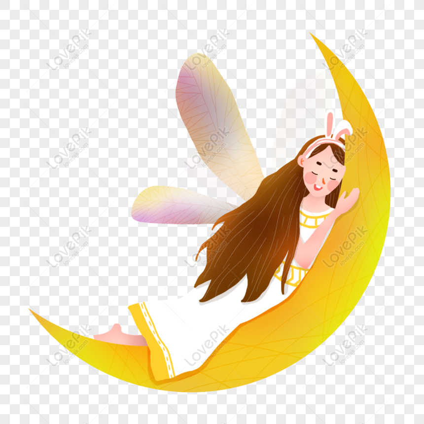 Free Hand Drawn Girl On The Moon Free Material PNG Picture PNG & PSD ...