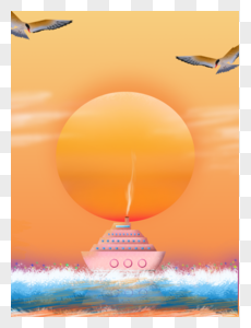 Full original sunset seagull cruise ship background, Seabird, seagull, sunset png transparent background