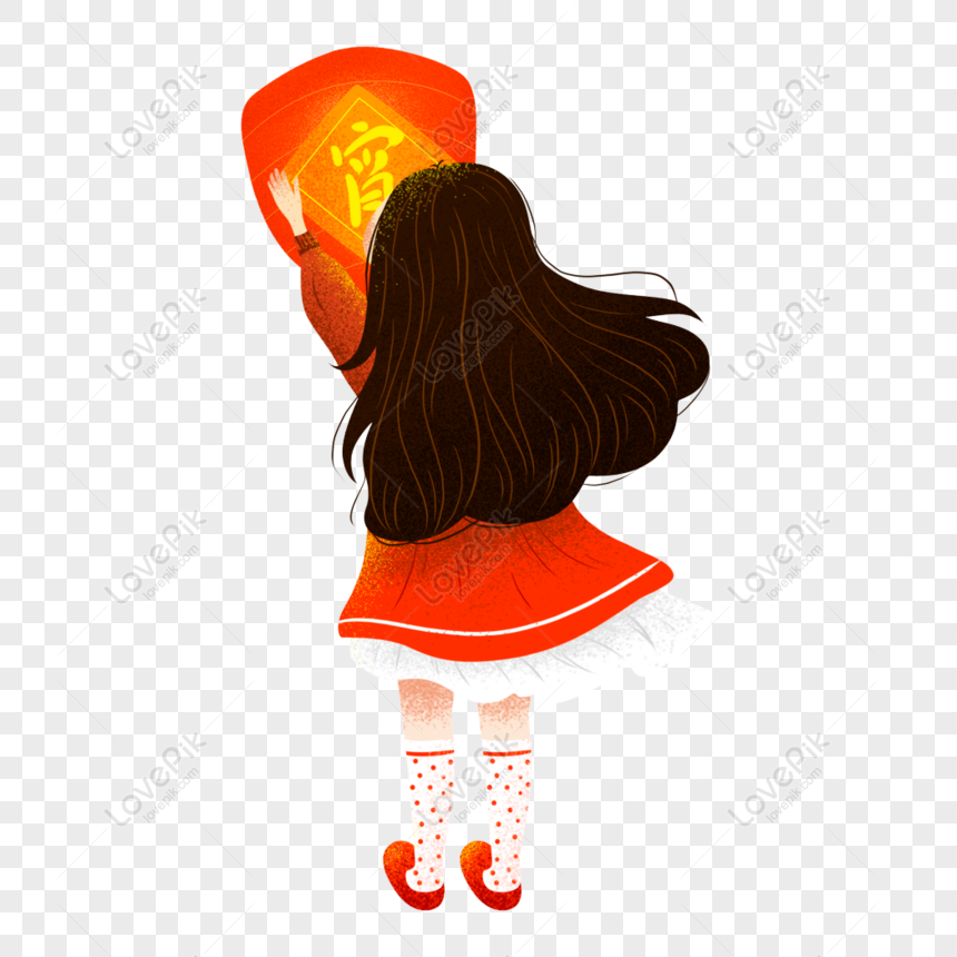 Free Girl Character Elements Putting Lantern PNG White Transparent PNG ...