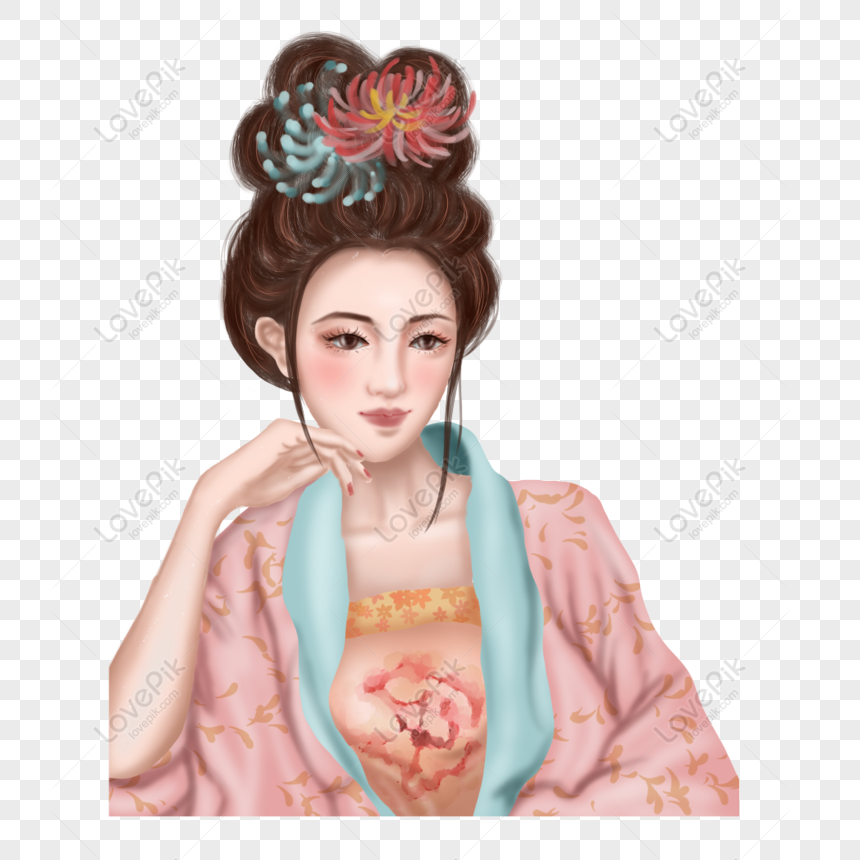 Free Ancient Beauty Figure Illustration With Flowers PNG Image PNG ...