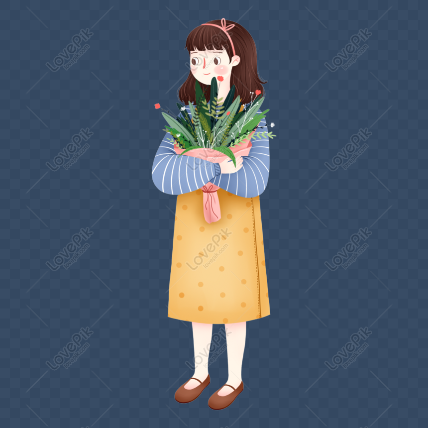 Free Cartoon Take Potted Girl Png Material PNG Transparent PNG & PSD ...