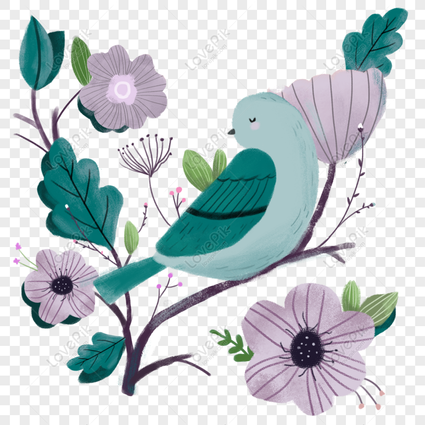 свободно Свежий весенний орнамент с цветами и птицами PNG & PSD изображения  скачать _ размер 2000 × 2000 px, ID 833585688 - Lovepik