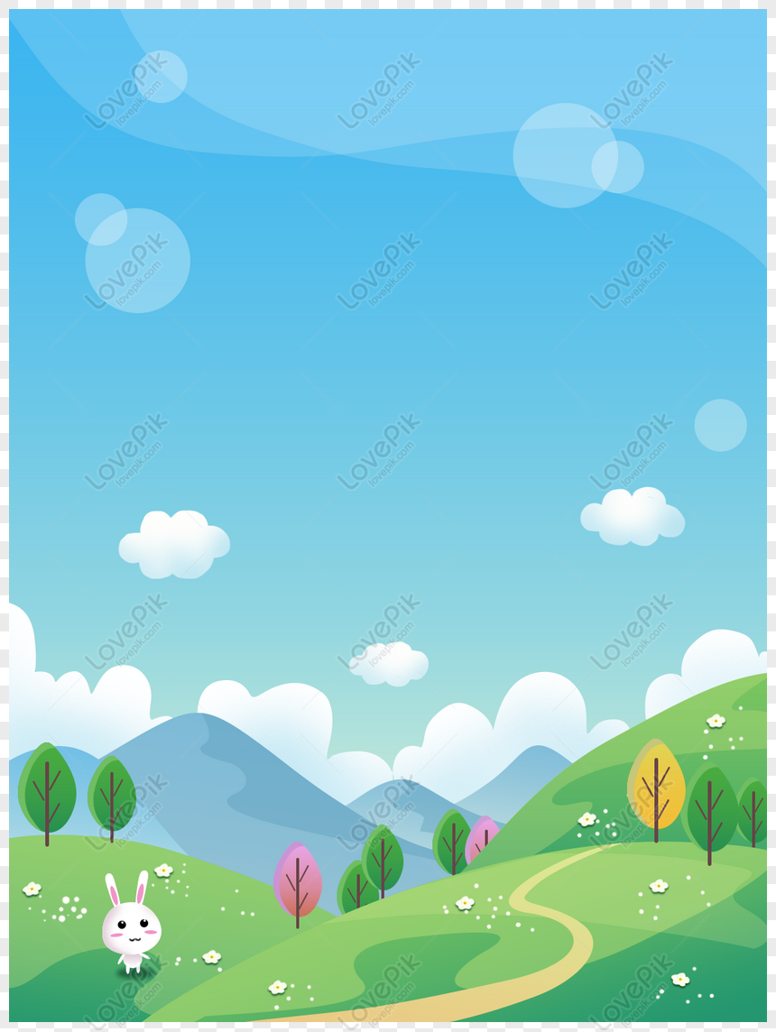 Gratis Langit Biru Awan Putih Bunga Padang Rumput Hijau Kelinci Ka