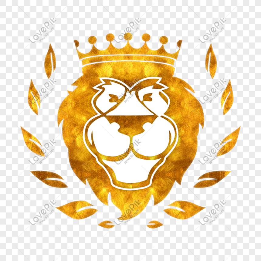 Golden lion crown logo, Lion, crown, logo png transparent background