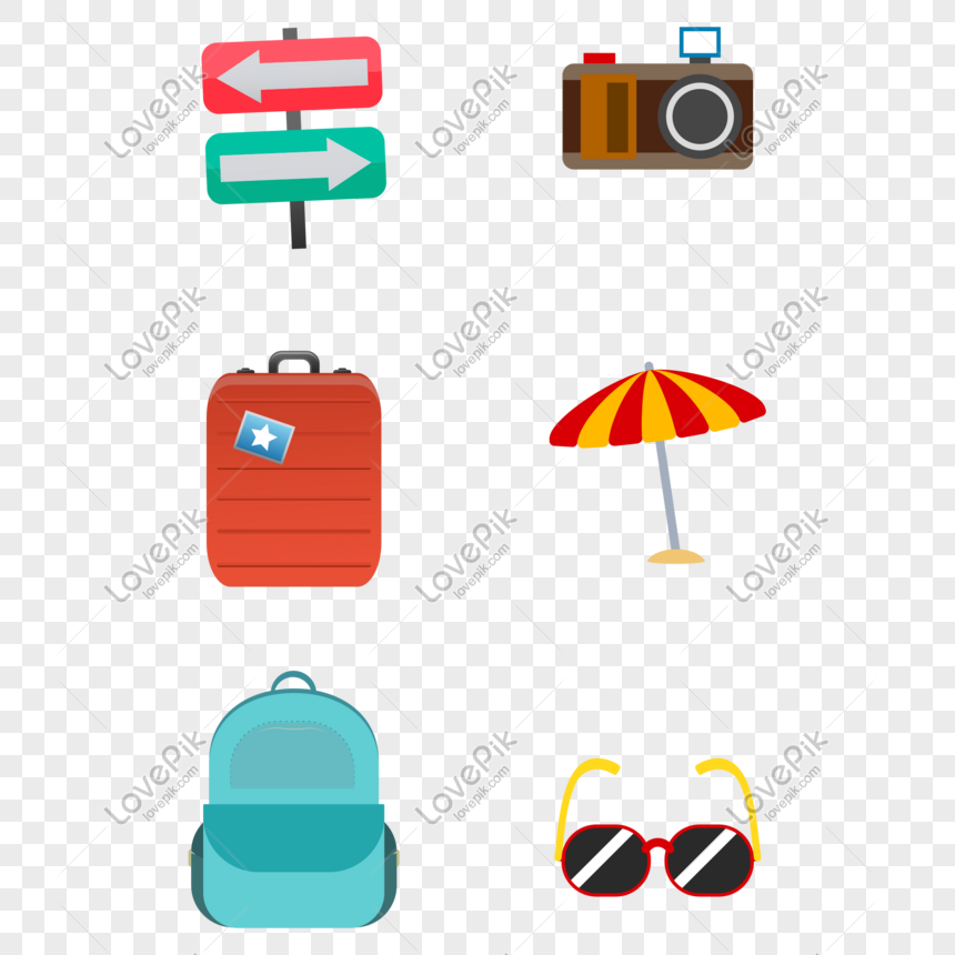 Cartoon travel item png element, Travel, yacht, beach png transparent background