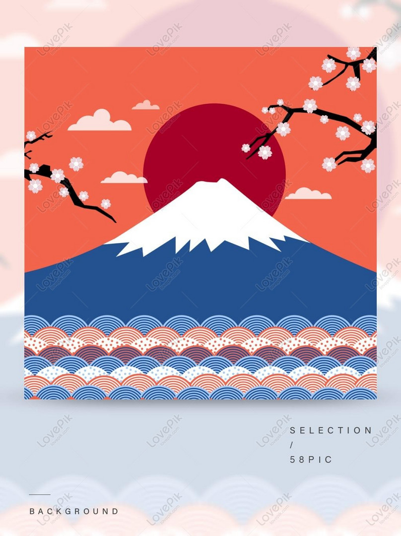 Vectơ miễn phí-Phong Cách Nhật Bản Núi đỏ Fuji Và Nền Vector Gió ...