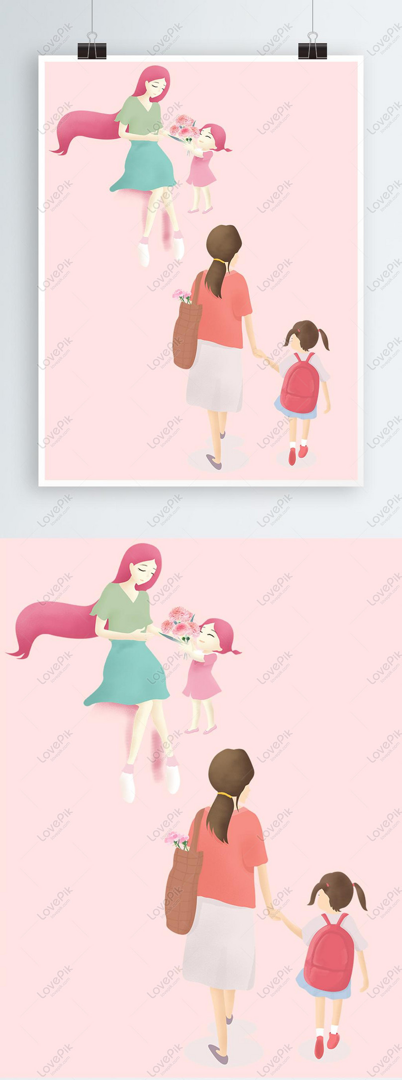 手描きのかわいいキャラクターのイラスト母の日に小さな女の子に花をあげるイメージ グラフィックス Id Prf画像フォーマットpsd Jp Lovepik Com