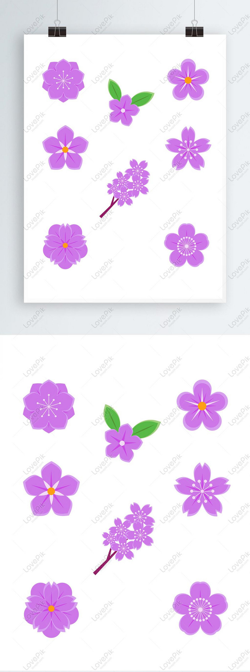 Kombinasi Ilustrasi Kelopak Bunga Ungu Download Bahan Asli Gambar
