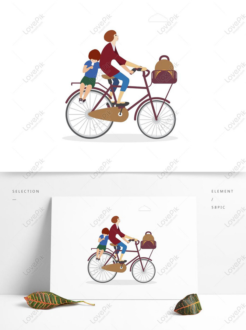 School Season Mom Riding Bicycle With Little Boy Going To School Free PNG  AI images free download_1369 × 1024 px - Lovepik