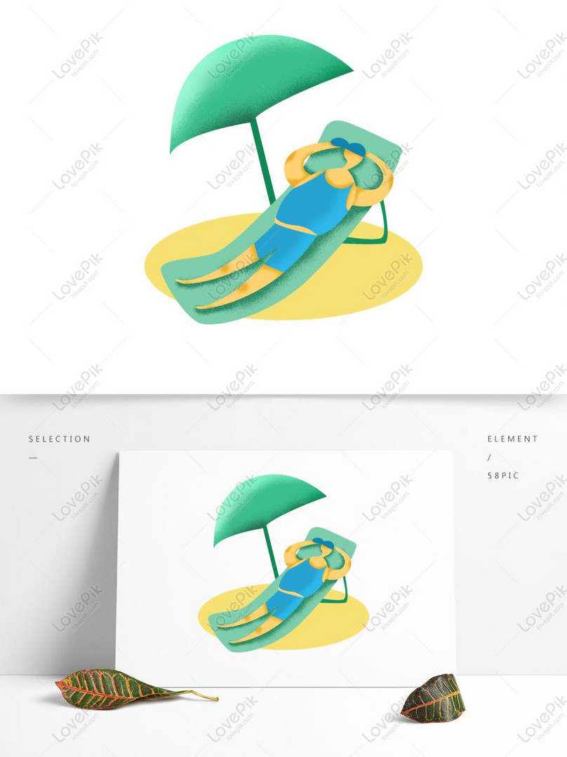 夏の海辺の日光浴文字オリジナルイラストデ ザイン要素イメージ