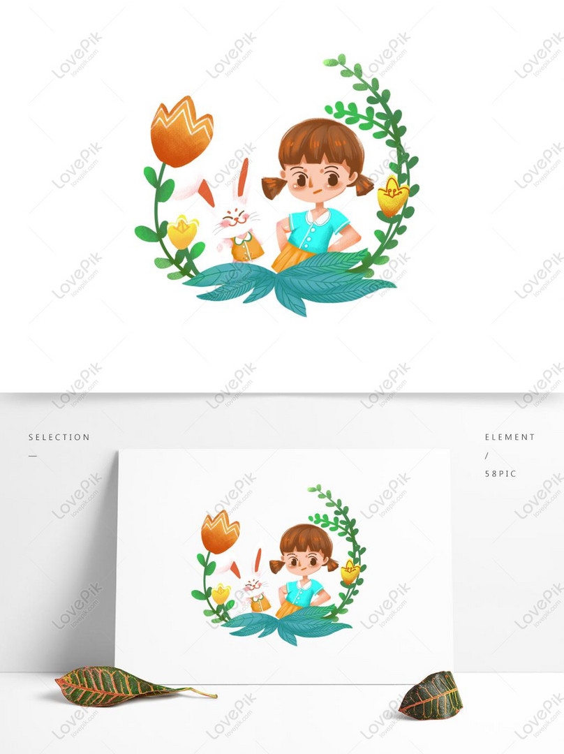 夏の植物イラスト少女とウサギイメージ グラフィックス Id Prf画像フォーマットpsd Jp Lovepik Com